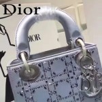 DIOR M44501-6 高級定制款藍色原版布料燙鑽迷你手提單肩包戴妃包