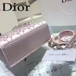 DIOR M44501-4 高級定制款粉色原版布料燙鑽迷你手提單肩包戴妃包