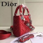 DIOR-0019 早春專櫃同步LADY紅色原版羊皮小號手提單肩包戴妃包