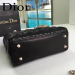 DIOR-0020-4 最新設計LADY四格黑色原版羊皮配三個徽章手提單肩包戴妃包