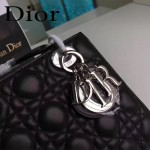 DIOR-0020-5 最新設計LADY四格黑色原版羊皮配三個徽章手提單肩包戴妃包