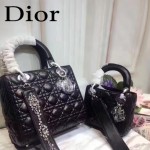 DIOR-0014 早春專櫃新款lady黑色原版小羊皮手提單肩包戴妃包