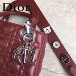 DIOR-0020-9 最新設計LADY四格棗紅色原版羊皮配三個徽章手提單肩包戴妃包