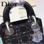 DIOR M44501-2 高級定制款黑色原版布料燙鑽迷你手提單肩包戴妃包