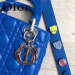 DIOR-0020-10 最新設計LADY四格藍色原版羊皮配三個徽章手提單肩包戴妃包