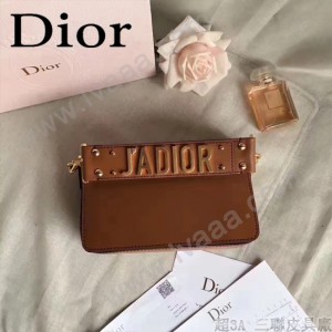 DIOR-009-5 歐美流行新款JADIOR字母金屬土黃色原版牛皮手拎包手拿包