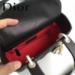 DIOR-0020-4 最新設計LADY四格黑色原版羊皮配三個徽章手提單肩包戴妃包