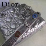 DIOR-0020-6 最新設計LADY四格銀色原版羊皮配三個徽章手提單肩包戴妃包