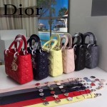 DIOR-0020 最新設計LADY四格灰色原版羊皮配三個徽章手提單肩包戴妃包
