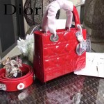 DIOR-0021-3 個性經典新款四格Lucky Badges紅色原版漆皮手提單肩包