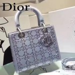DIOR M44500 名媛必備單品五格灰色原版布料燙鑽手提單肩包戴妃包