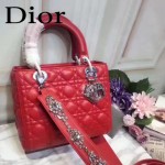 DIOR-0014-2 早春專櫃新款lady紅色原版小羊皮手提單肩包戴妃包