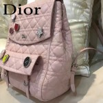 DIOR-0011 趣味百搭新款徽章裝飾粉色原版羊皮大號雙肩包書包