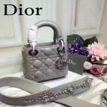 DIOR-0014-3 早春專櫃新款lady灰色原版小羊皮手提單肩包戴妃包