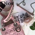 DIOR-0019-11 早春專櫃同步LADY粉色原版羊皮小號手提單肩包戴妃包