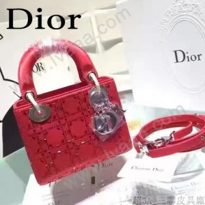 DIOR M44501-5 高級定制款紅色原版布料燙鑽迷你手提單肩包戴妃包
