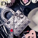 DIOR-0020-6 最新設計LADY四格銀色原版羊皮配三個徽章手提單肩包戴妃包