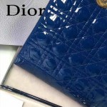 DIOR-007-5 人氣經典款女士七格藍色原版漆皮金扣手提單肩包戴妃包