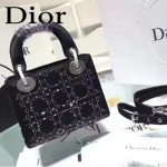 DIOR M44501-2 高級定制款黑色原版布料燙鑽迷你手提單肩包戴妃包