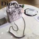 DIOR-0012-3 高級定制Cannage三格藤格紋銀色原版瓷磚效果鹿皮手提單肩包