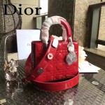 DIOR-0021-3 個性經典新款四格Lucky Badges紅色原版漆皮手提單肩包