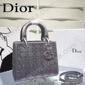 DIOR M44500 名媛必備單品五格灰色原版布料燙鑽手提單肩包戴妃包