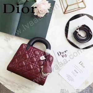 DIOR-0017-3 秋冬專櫃櫥窗款Lilybag棗紅拼黑色原版皮全拉鏈手提單肩包