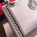 DIOR-0018 專櫃限量版LADY手工鑲鑽白色原版皮手提單肩包戴妃包