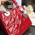 DIOR-0021-3 個性經典新款四格Lucky Badges紅色原版漆皮手提單肩包