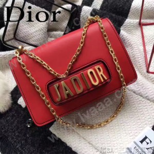 DIOR-008 個性百搭限量版J’ADIOR字母金屬紅色原版牛皮單肩斜挎包
