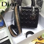 DIOR-0019-3 早春專櫃同步LADY黑色原版羊皮小號手提單肩包戴妃包