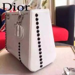 DIOR-0018 專櫃限量版LADY手工鑲鑽白色原版皮手提單肩包戴妃包