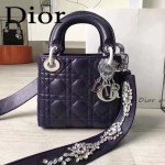 DIOR-0013-5 早春專櫃最新款藍色原版小羊皮小號單肩斜挎包戴妃包