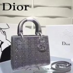 DIOR M44500 名媛必備單品五格灰色原版布料燙鑽手提單肩包戴妃包