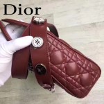 DIOR-0020-9 最新設計LADY四格棗紅色原版羊皮配三個徽章手提單肩包戴妃包