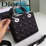DIOR-0020-5 最新設計LADY四格黑色原版羊皮配三個徽章手提單肩包戴妃包