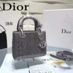 DIOR M44501 高級定制款銀灰色原版布料燙鑽迷你手提單肩包戴妃包