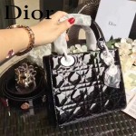 DIOR-0021 個性經典新款四格Lucky Badges黑色原版漆皮手提單肩包