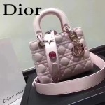 DIOR-0020-11 最新設計LADY四格粉色原版羊皮配三個徽章手提單肩包戴妃包