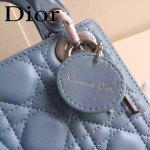 DIOR-0019-2 早春專櫃同步LADY藍色原版羊皮小號手提單肩包戴妃包