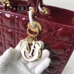 DIOR-007-4 人氣經典款女士七格棗紅色原版漆皮金扣手提單肩包戴妃包
