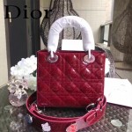DIOR-0021-2 個性經典新款四格Lucky Badges棗紅色原版漆皮手提單肩包