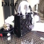 DIOR-0021 個性經典新款四格Lucky Badges黑色原版漆皮手提單肩包
