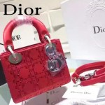 DIOR M44501-5 高級定制款紅色原版布料燙鑽迷你手提單肩包戴妃包