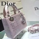 DIOR M44501-4 高級定制款粉色原版布料燙鑽迷你手提單肩包戴妃包