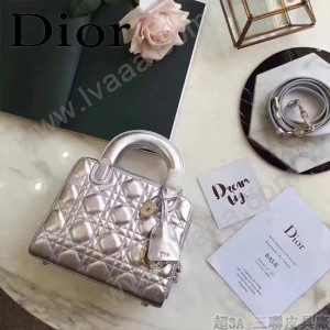 DIOR-0017 秋冬專櫃櫥窗款Lilybag銀色原版皮全拉鏈手提單肩包