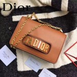 DIOR-008-3 個性百搭限量版J’ADIOR字母金屬土黃色原版牛皮單肩斜挎包