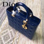 DIOR-007-5 人氣經典款女士七格藍色原版漆皮金扣手提單肩包戴妃包