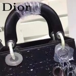 DIOR M44501-3 高級定制款黑色原版布料燙鑽迷你手提單肩包戴妃包
