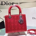 DIOR M44500-4 名媛必備單品五格紅色原版布料燙鑽手提單肩包戴妃包